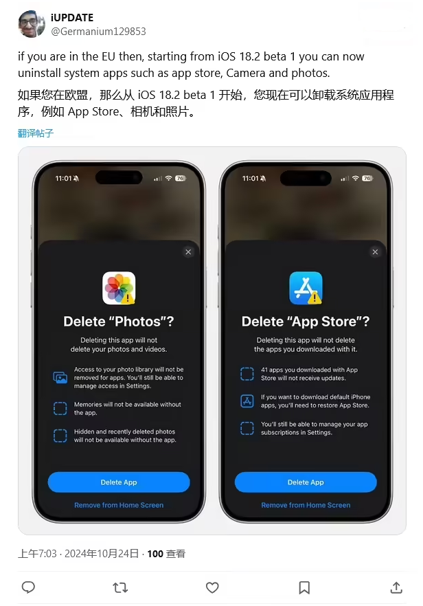 岚皋苹果手机维修分享iOS 18.2 支持删除 App Store 应用商店 