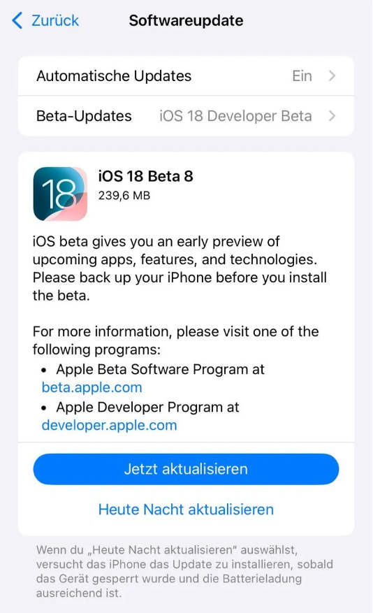 岚皋苹果手机维修分享苹果 iOS / iPadOS 18 开发者预览版 Beta 8 发布 